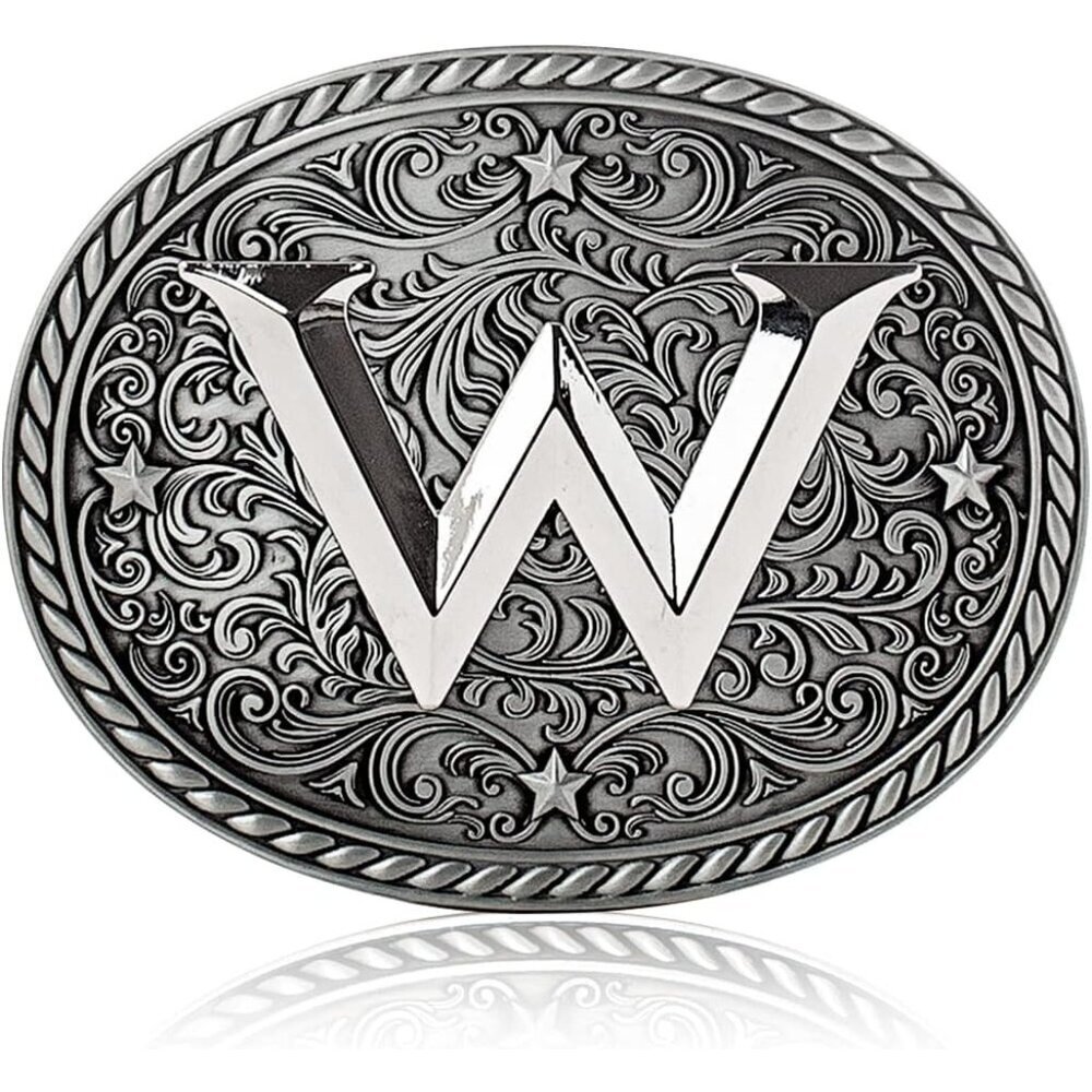 Women's Silver W Cowgirl Initial Large Letter Zinc Alloy Imported Belt Buckles